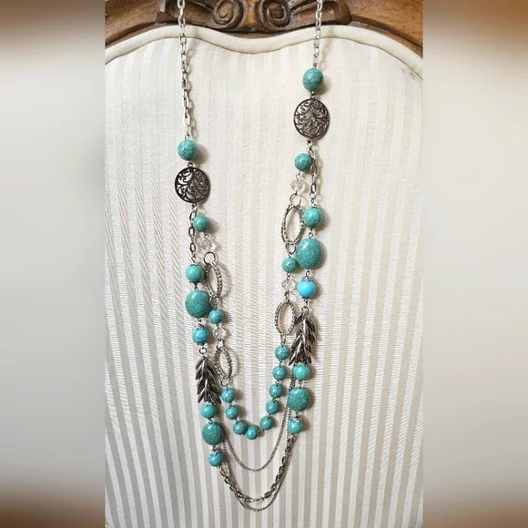 Faux Turquoise Silver Multi layer necklace New with Tags - Picture 1 of 6